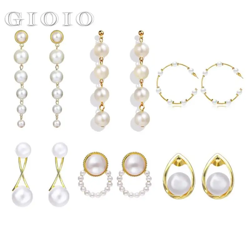 

Fashion European And American French Retro Pearl Earrings Creative Simple Size Artificial Pearl Long Earrings