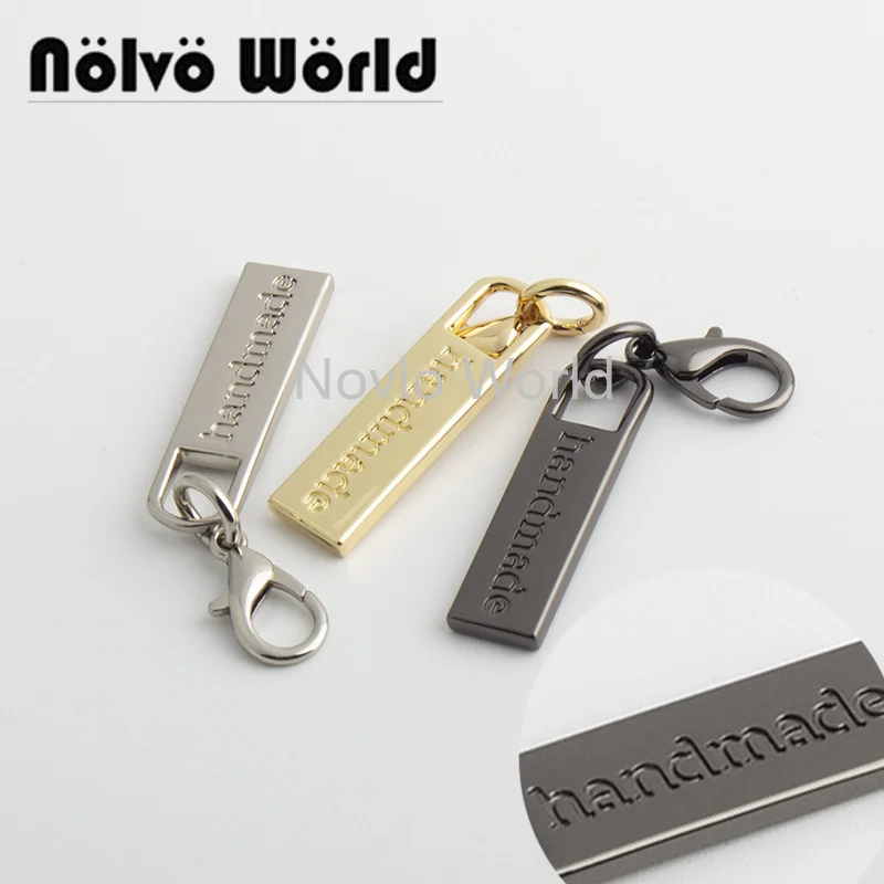 

Nolvo World 20-100 pieces 4 colors 59*10mm Handmade Tone On Tone rectangle metal purse label tags sew bags handmade metal labels