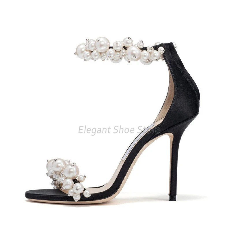 Туфли женские атласные на высоком каблуке-шпильке открытый носок ремешок