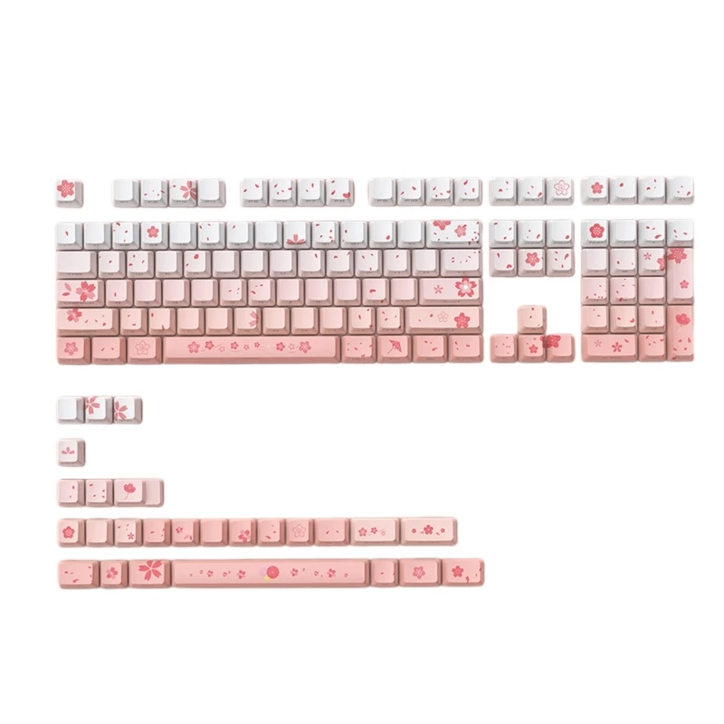 

Double Shot Pbt Keycaps 134 Key Pink Flower Keycap Set Dye-Sub Side-lit Backlit Keycap For Mechanical Keyboard