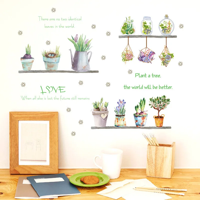 

Potted Plant Wall Sticker Green Grass Sticker DIY Removable Letter Flower Pot Sticker Living Room Sofa Background Wall Paper