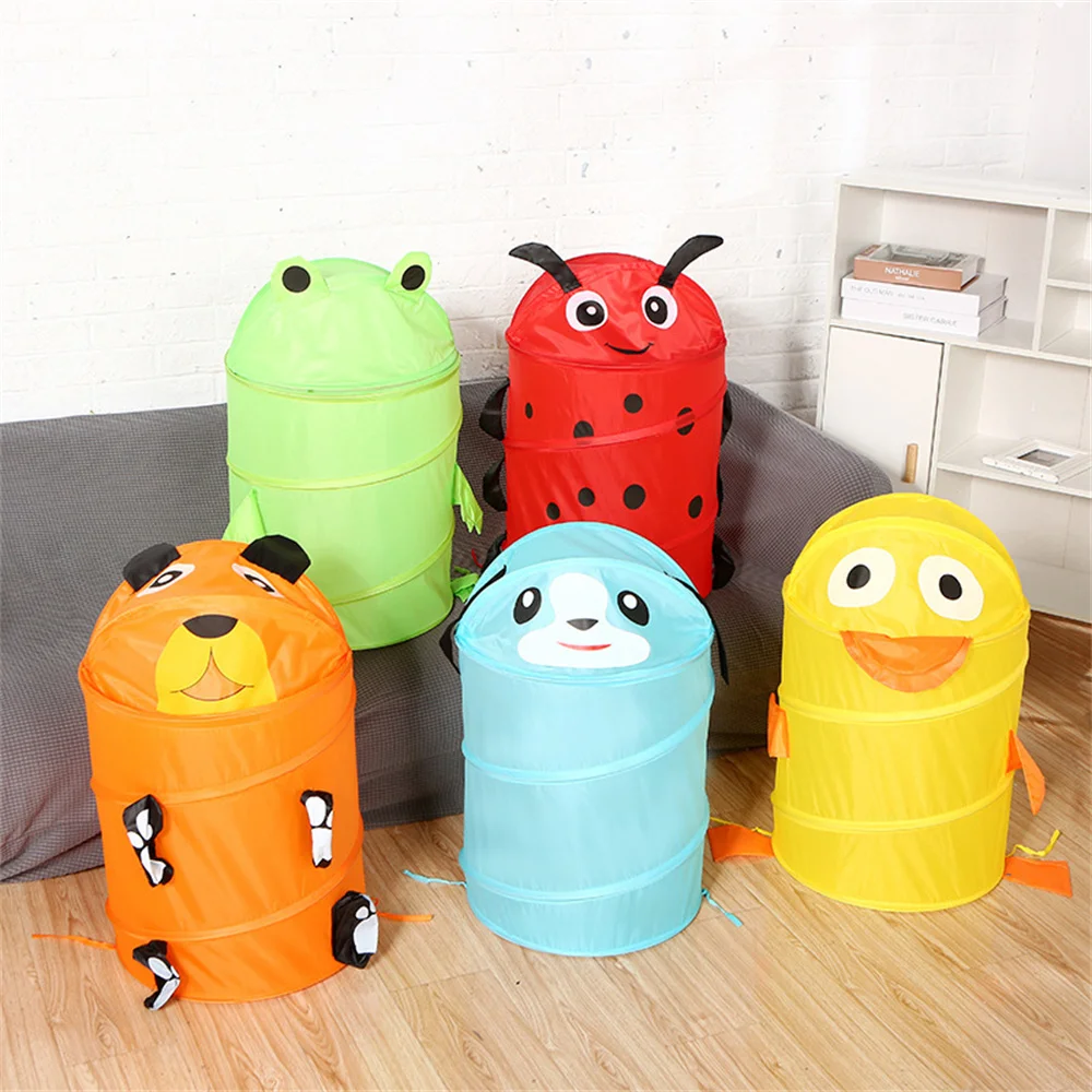 

Cute Animal Storage Bag Cartoon Household Toy Box Cylinder Folding Laundry Basket Kitchen Storage Bucket 2023