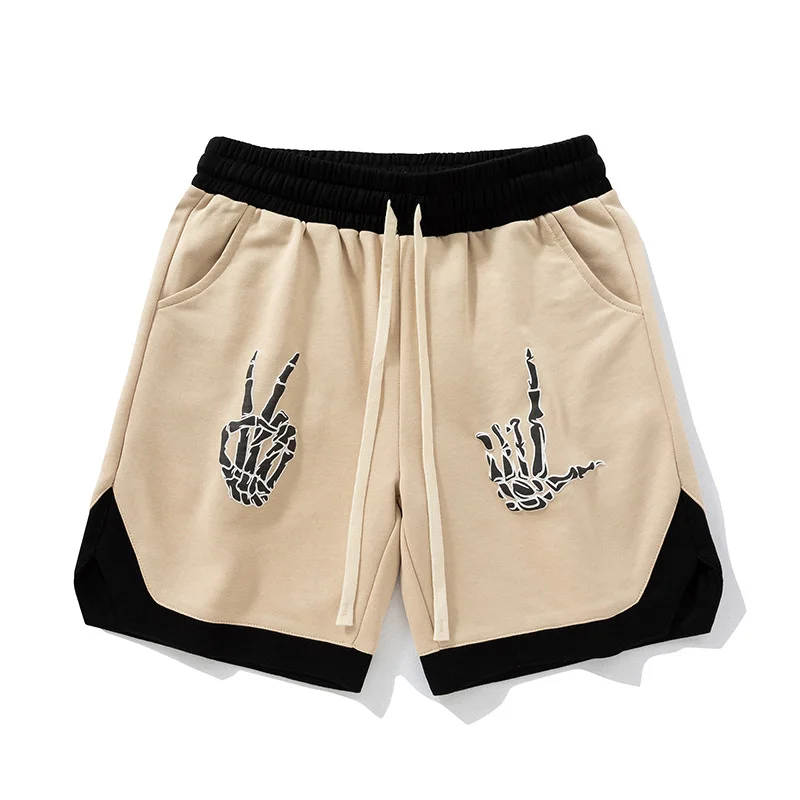 American Men's Casual Shorts Hip Hop Fashion Brand Printed Loose Capris Sports Loose Loop Shorts