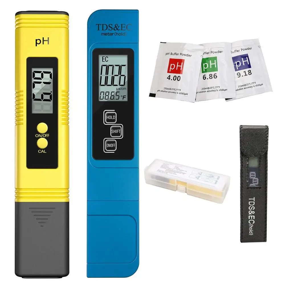 

2Pcs TDS Meter Digital Water Tester Digital 0.0-14.0 PH Meter Tester 0-9990ppm TDS&EC LCD Water Purity PPM Aquarium Filter