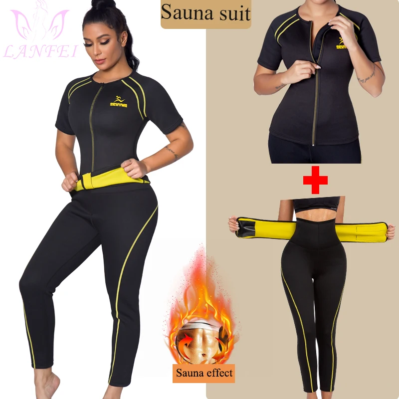 

LANFEI Women Shapewear Set Waist Trainer Sauna Pants Neoprene Sauna Shirt Sweat Thermal Suits for Weight Loss Fat Burning Top