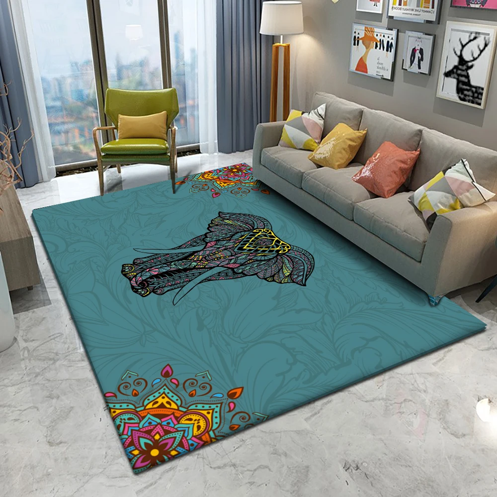 

Fashionable Bohemian Style Mandala Pattern Carpet Non-slip Bath Mat Soft Fluffy Flannel Living Room Bedroom Decorative Carpet