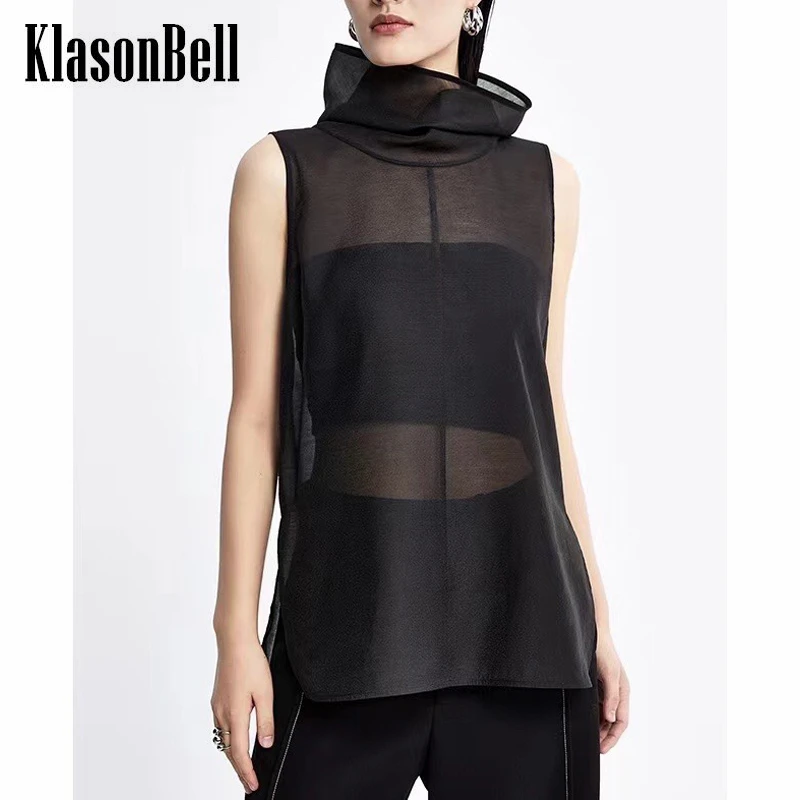 

6.26 KlasonBell Elegant Turtleneck Sleeveless Mesh Sheer Blouse Women