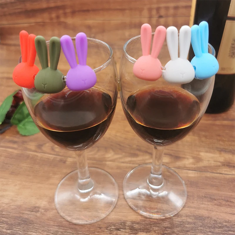 

6Pcs Wine Glass Marker Creative 3D Rabbit Ears Silicone Drink Charms Wine Identifier for Champagne Cocktails