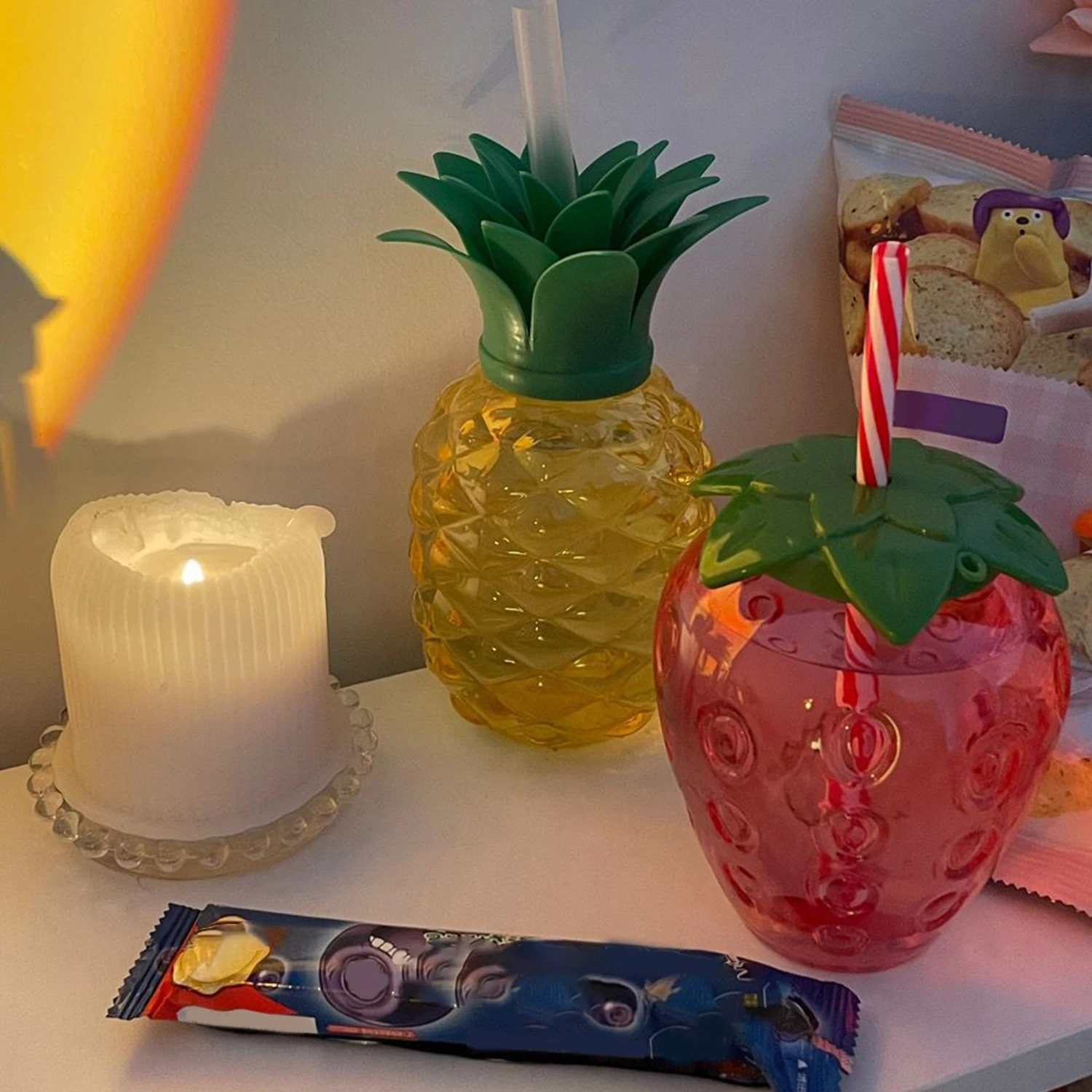 

Ананас в форме клубники прозрачный эспрессо кофе творчество сок чай Детский милый фотопластиковый стеклянный с соломинкой