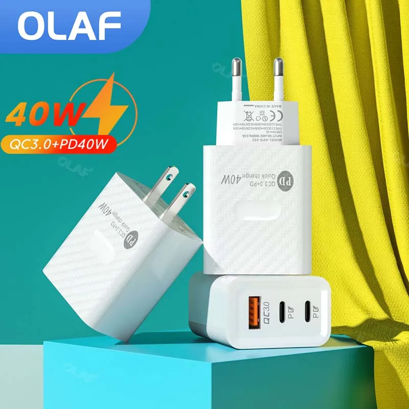 

Olaf 40 Вт быстрое зарядное устройство с 3 портами Тип C PD зарядное устройство QC 3,0 USB C быстрое зарядное устройство адаптер для iPhone 13 14 Pro Max Huawei ...
