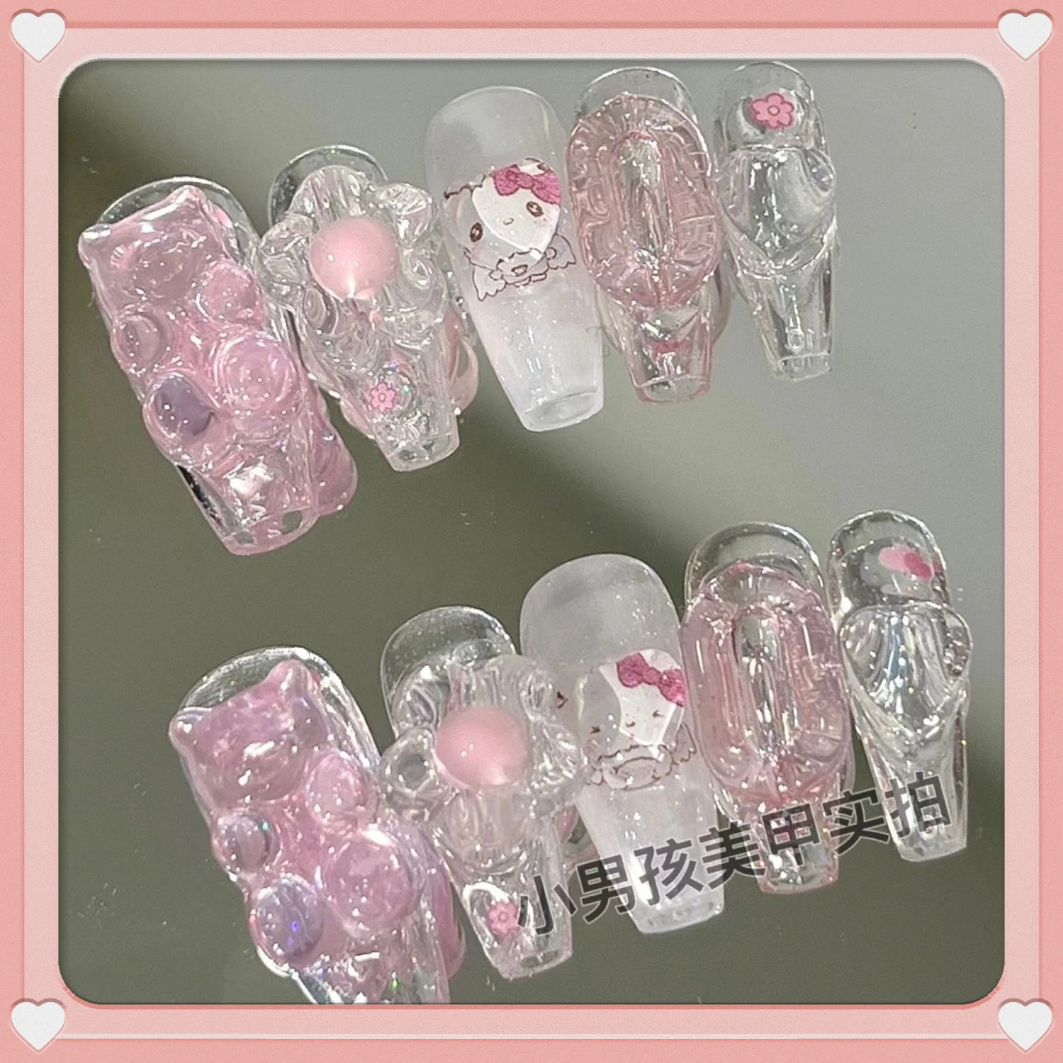 

Kawaii Hello Kitty мультфильм пресс на ногтях Y2K ручной работы аниме игрушка накладные ногти 3D наклейки накладные ногти горячие девушки аксессуары ...