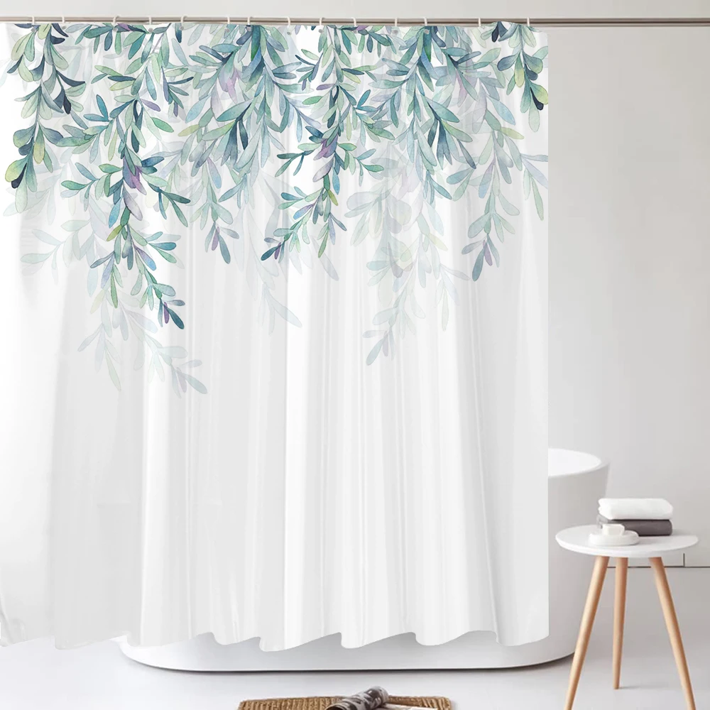 

Green Plants Flowers Shower Curtains Bathroom Polyester Waterproof Shower Curtain Leaves Printing Curtains for Bathroom Shower