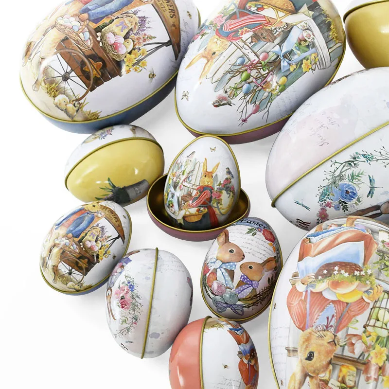 

12/9cm Iron Large Easter Eggs Box Egg Shape Easter Rabbit Family Gift Candy Boxes Easter Kids Gift Packaging Prop Birthday Decor