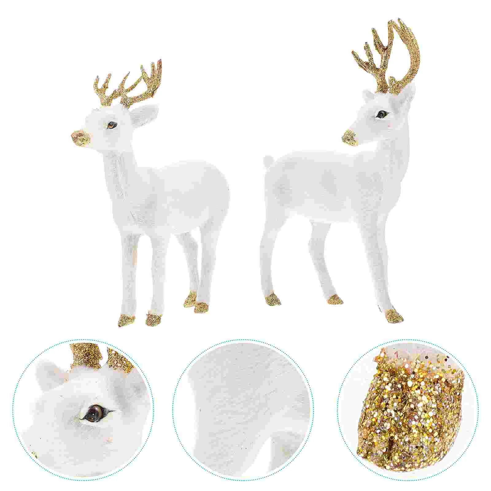 

2 Pcs Simulated Sika Deer Home Decor Figure Ornament White Figurine Statue Simulation Plush Office Elk