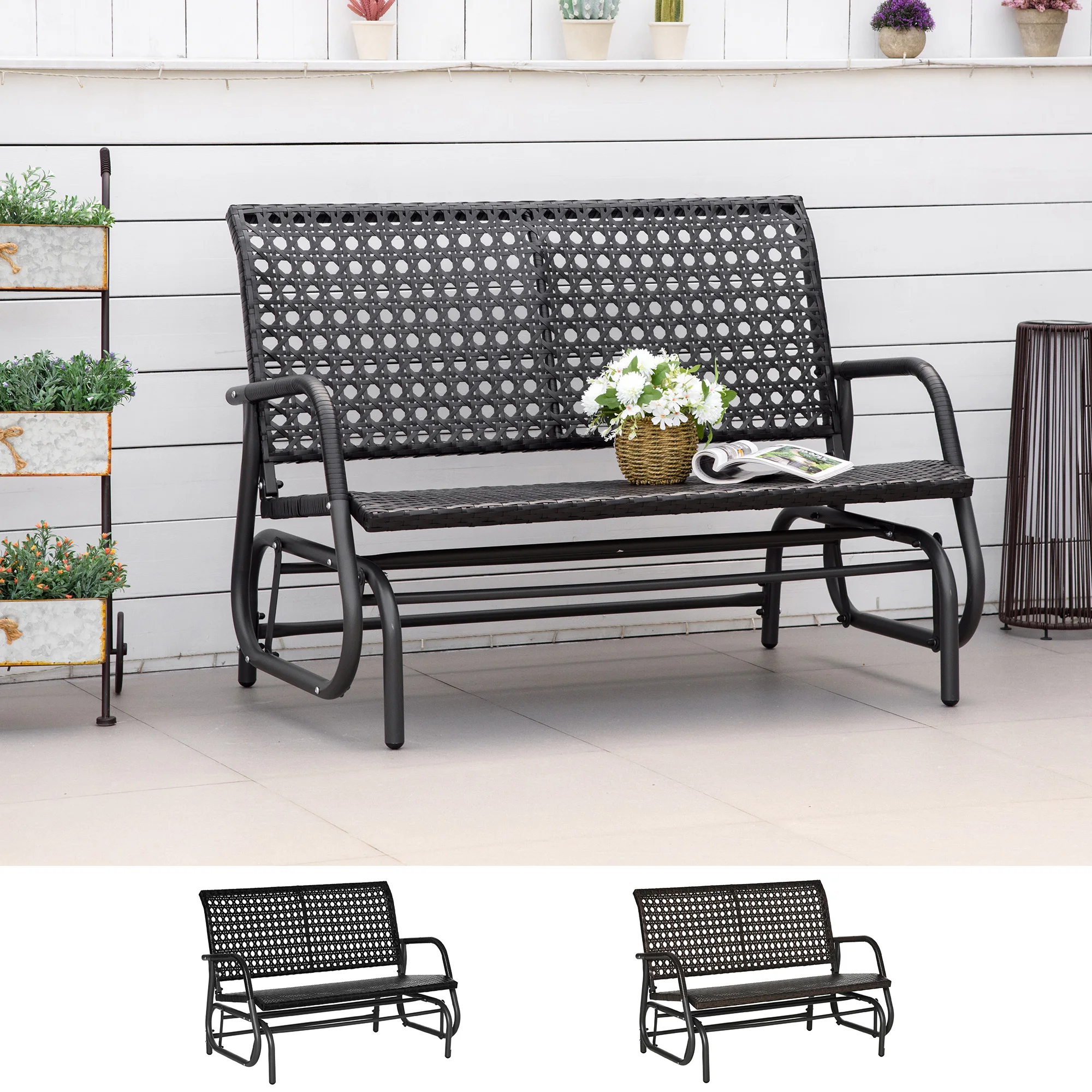 Outsunny 2person Black Outdoor Double Rocker Glider Bench, 40 OFF