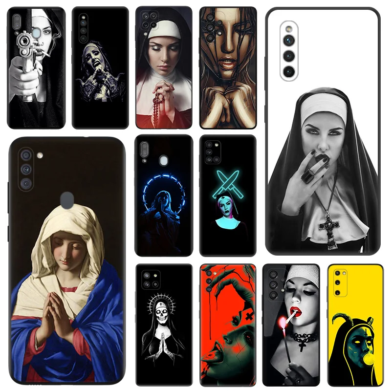 

Black Phone Case For Samsung M54 A03 A02 A01 A04 M30 M21 M31 M51 M32 M62 M22 M52 M23 M33 M53 M13 M11 M01 Devout Sister Nun Cover