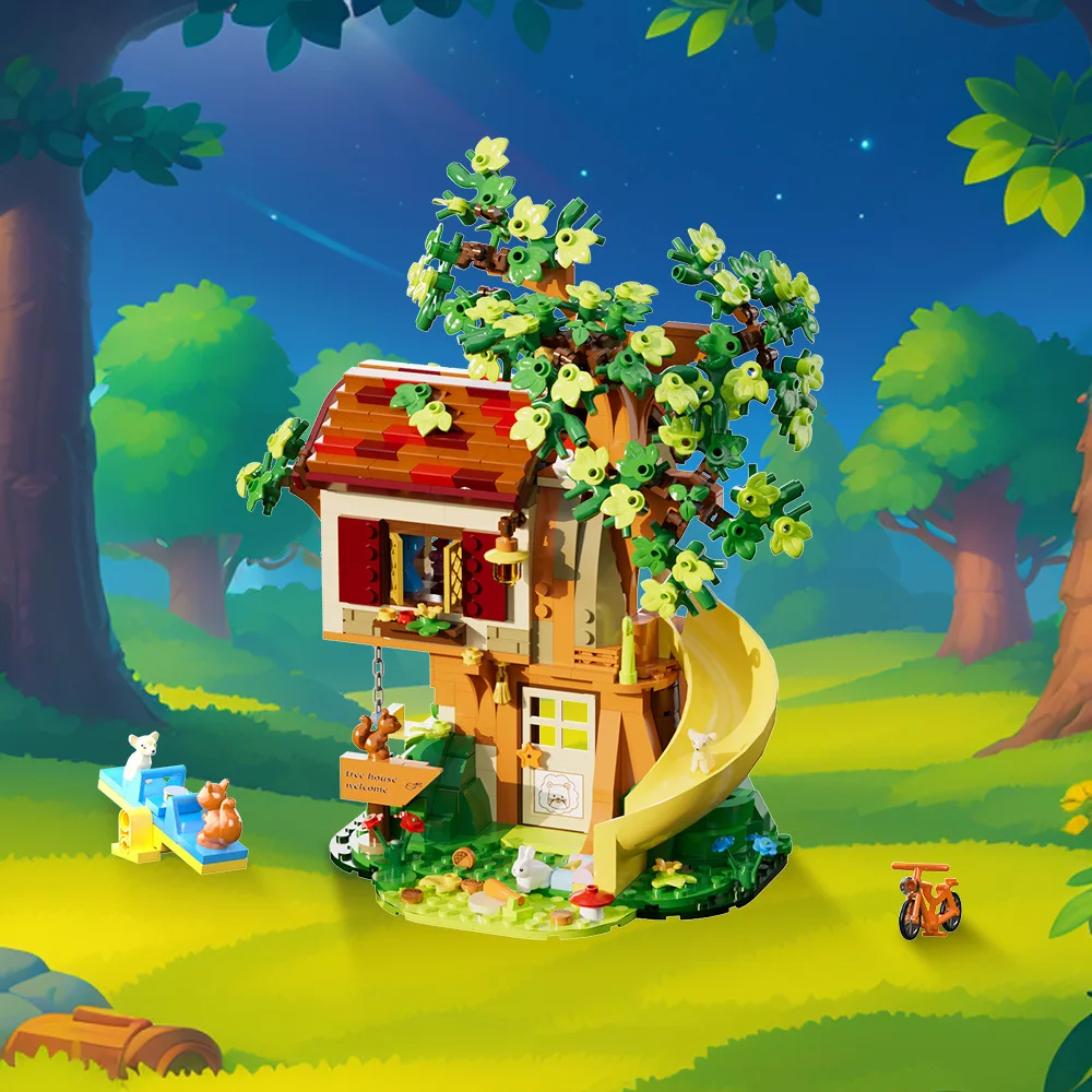 Дом на дереве леса креативная серия модель строительного блока частицы ручной