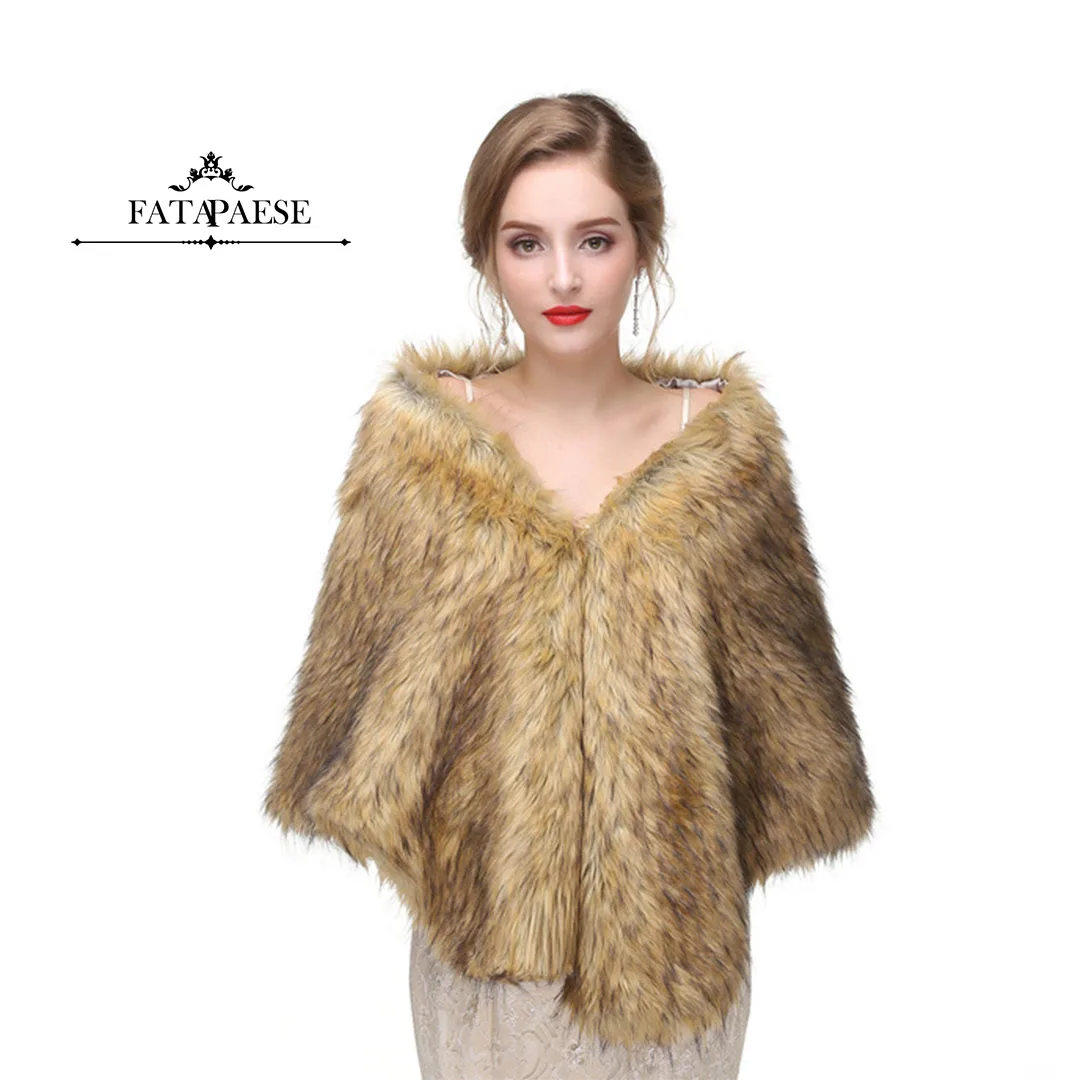 

FATAPAESE 150x50cm Wedding Bolero Winter Bridal Shrug Faux Fur Wedding Shawls Women Wraps Bridal Jacket Party Coat Bridal Shawl