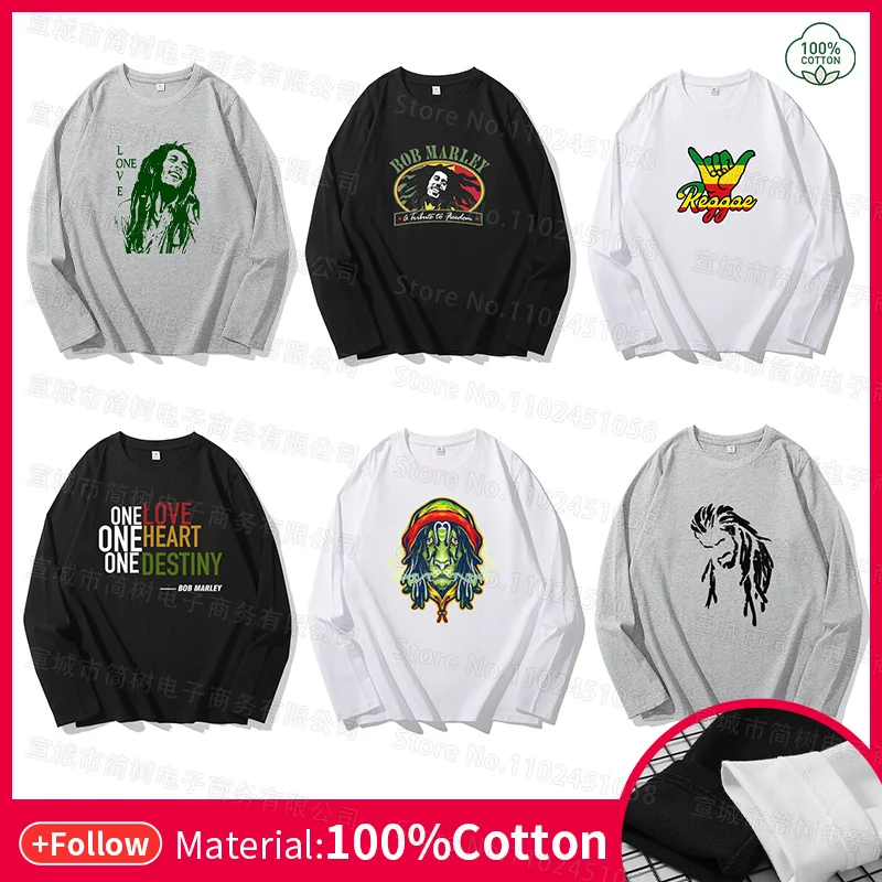 

Bob Marley Long-Sleeved T-Shirt Men Spring New Style Couple Sweater Woman Casual Solid Color Bottoms Fashion Top