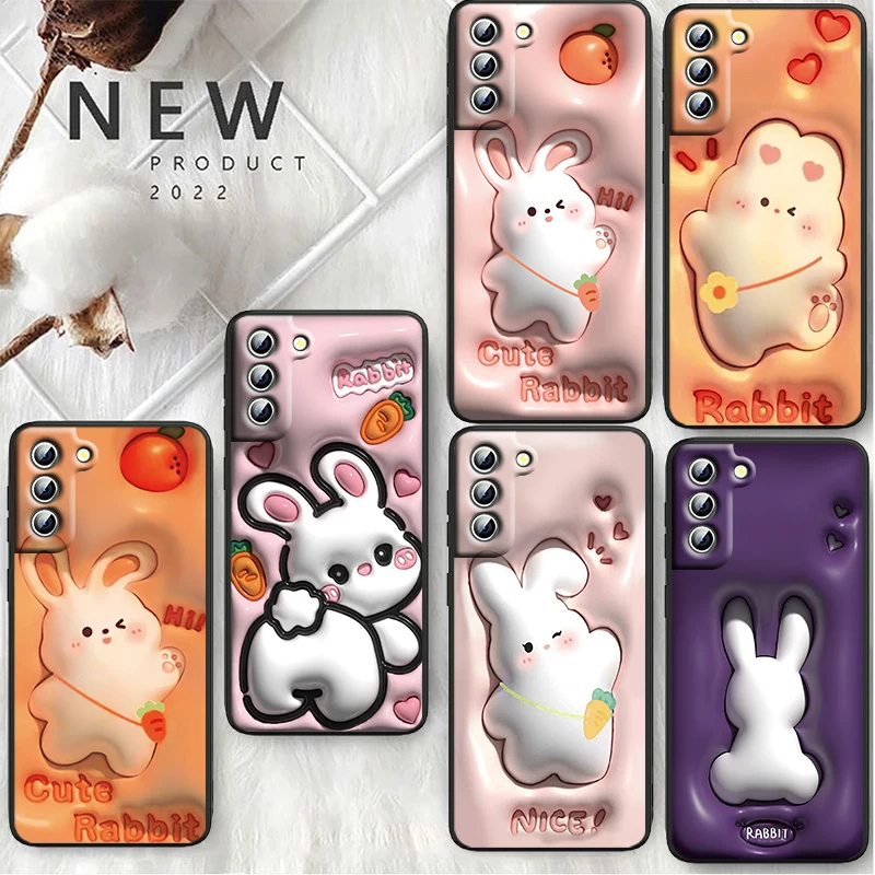 

Not 3D cute rabbit Phone Case For Samsung S23 S22 S21 S20 S10 S8 Note 20 A9 A73 A71 A53 A33 Ultra Plus FE Black