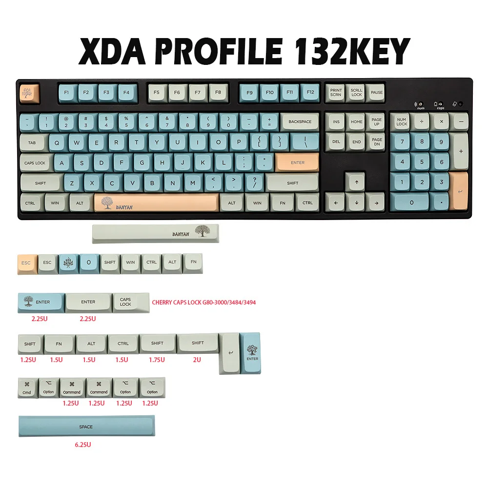 

Banyan Keycaps Mechanical Keyboard Caps Custom Key Cap Blue Keycap Keys PBT XDA Profile xd64 bm60 xd68 xd84 xd96 cherry mx set