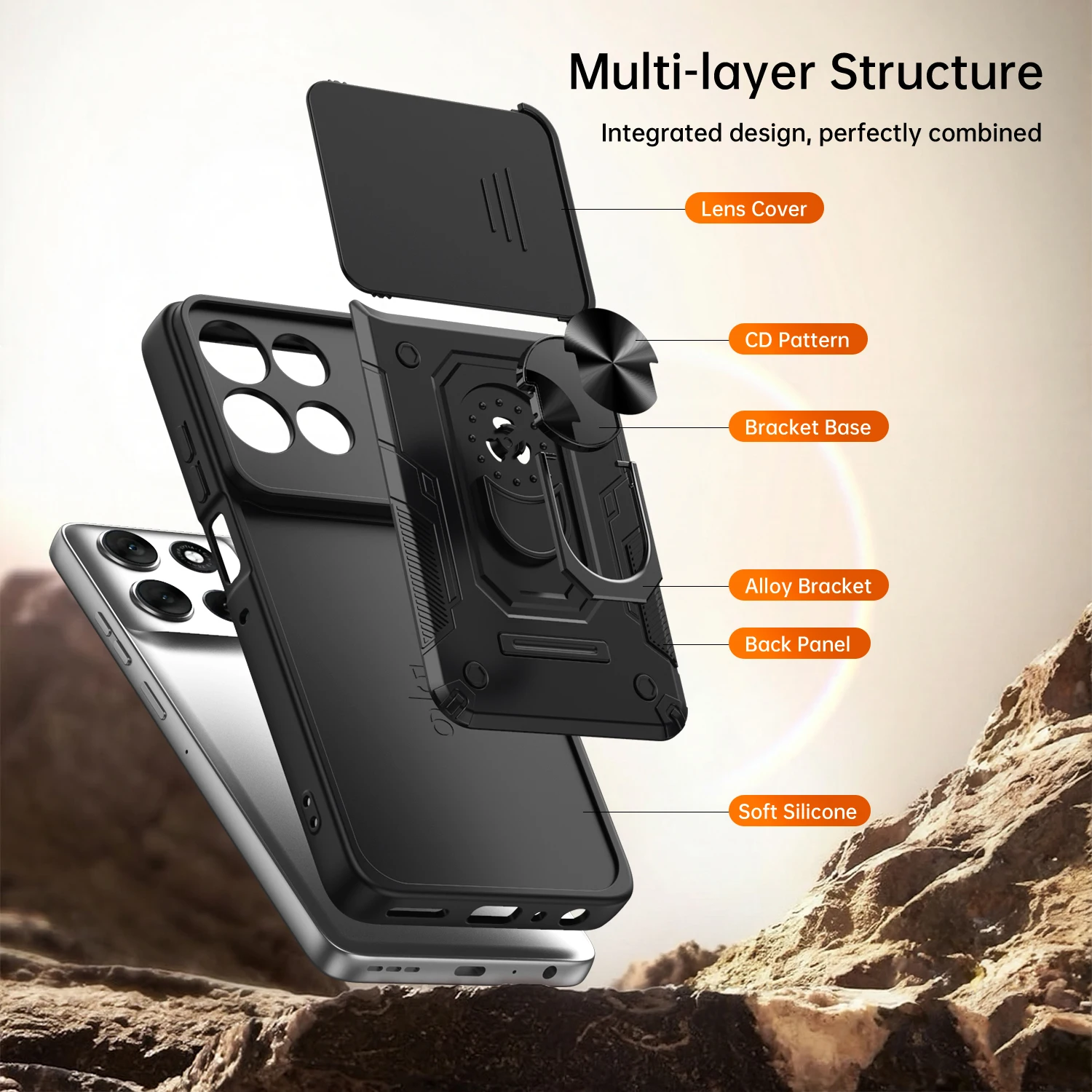 Фото Противоударный чехол Nanshan Armor для Motorola Moto Edge 60 Pro 70 Fusion с защитой камеры, металлическим кольцом-подставкой и задней крышкой №4
