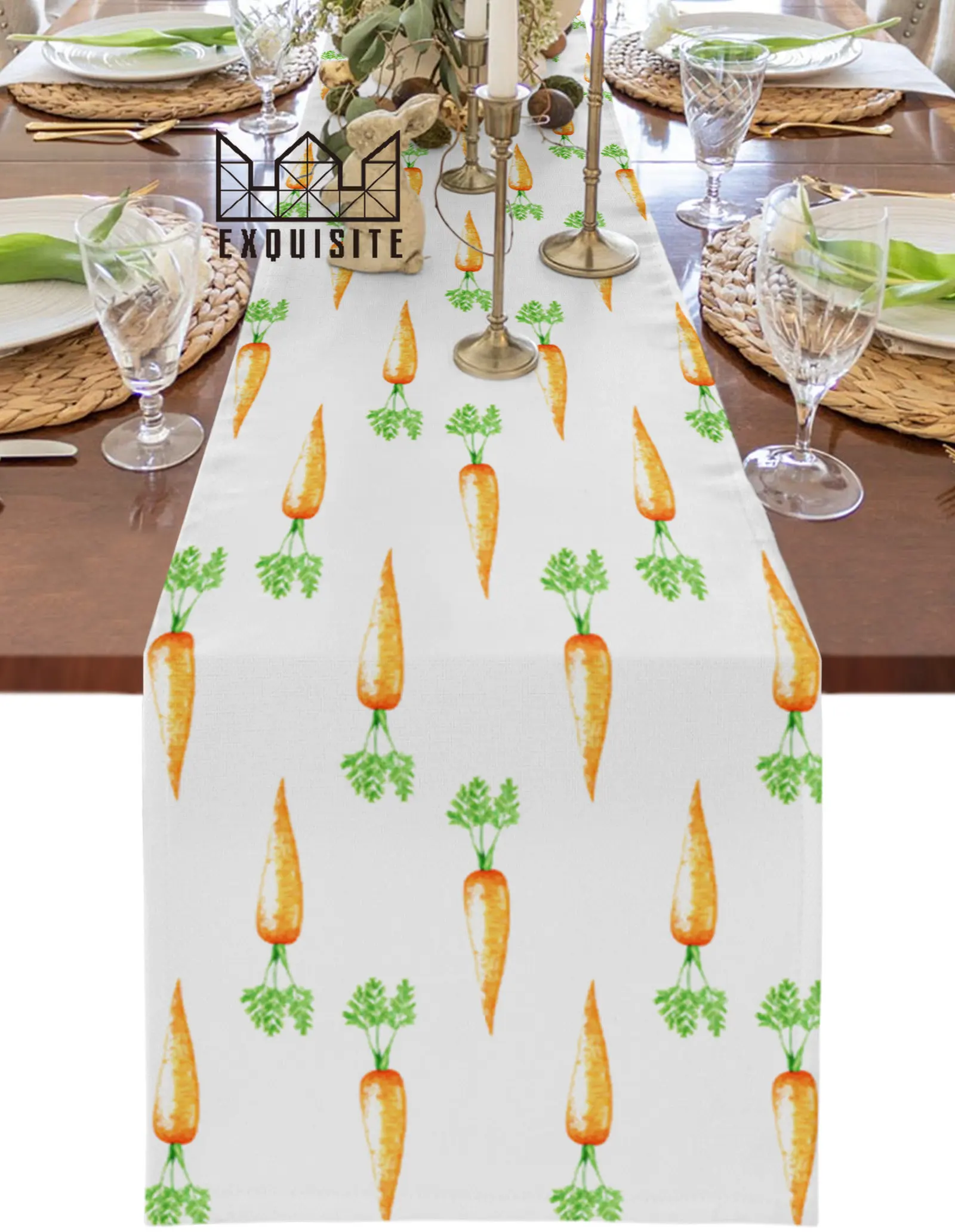 

Пасхальные украшения 2023 года, настольная дорожка с Пасхальной текстурой в виде моркови, украшения для свадебной вечеринки, коврик для кухонного обеденного стола, салфетка, домашний декор