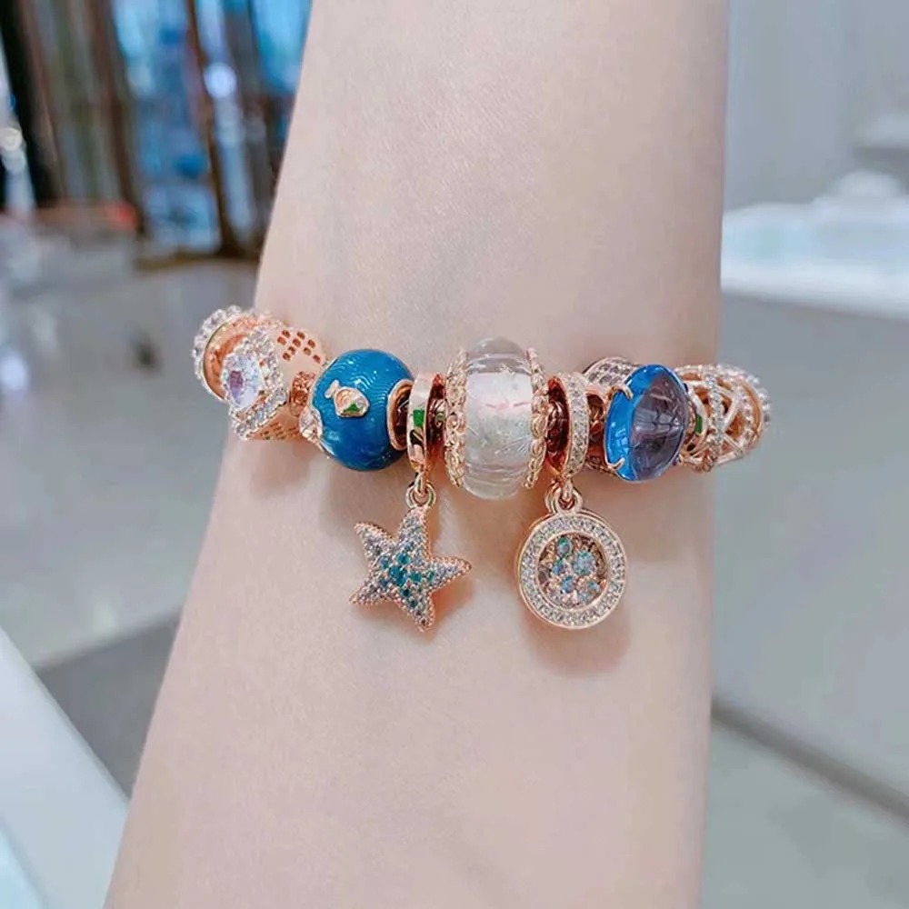 Стерлингового Серебра 925 розовое золото полноцветный кулон с животными морской