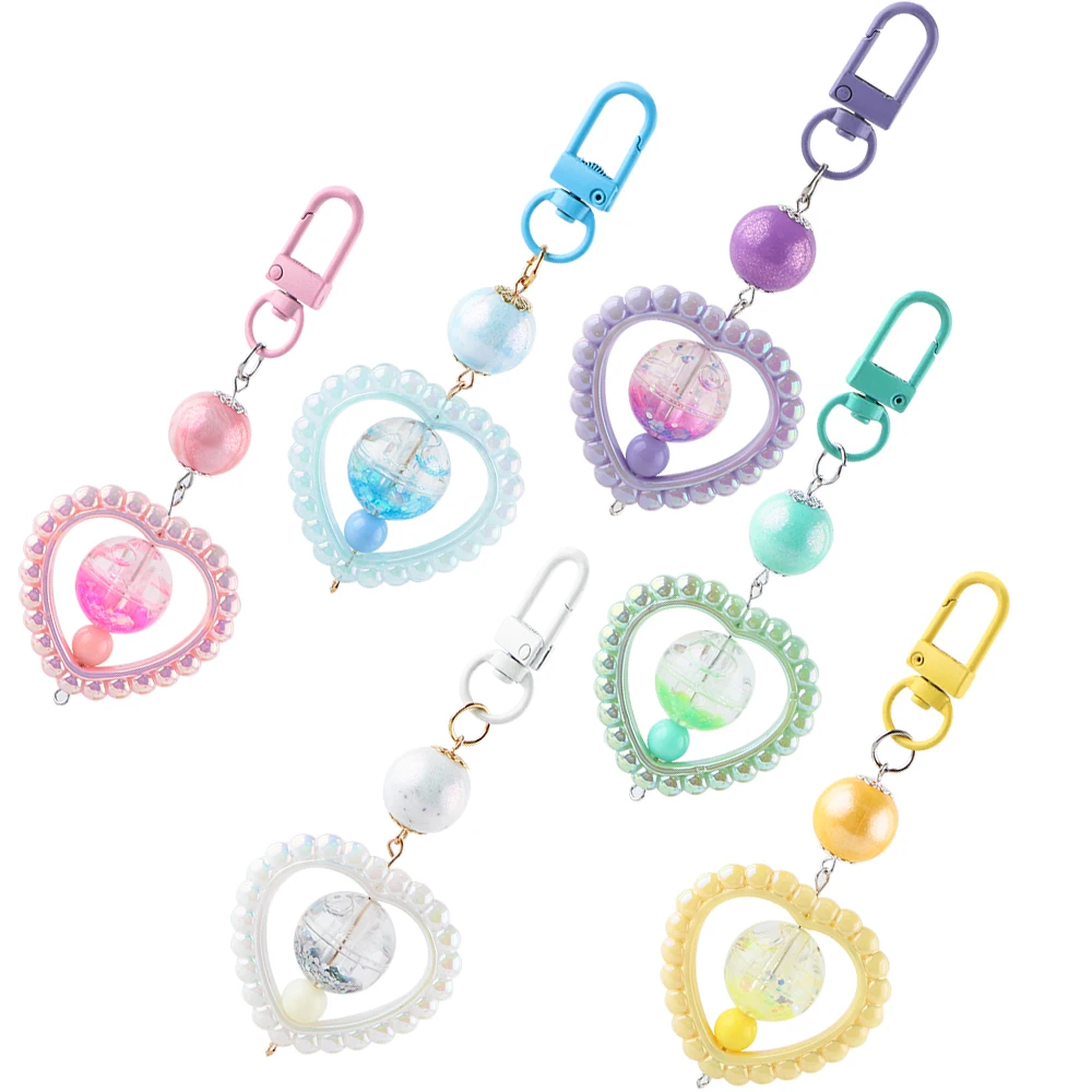 1 шт. кольцо-брелок с акриловыми бусинами в форме сердца