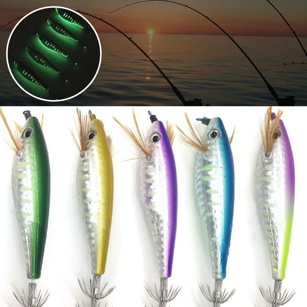

1PC 9g/10cm Mini Fishing Lure Artificial Squid Hook Jigs Noctilucent Squid Lures Spinnerbait Wood Shrimp For Sea Fishing