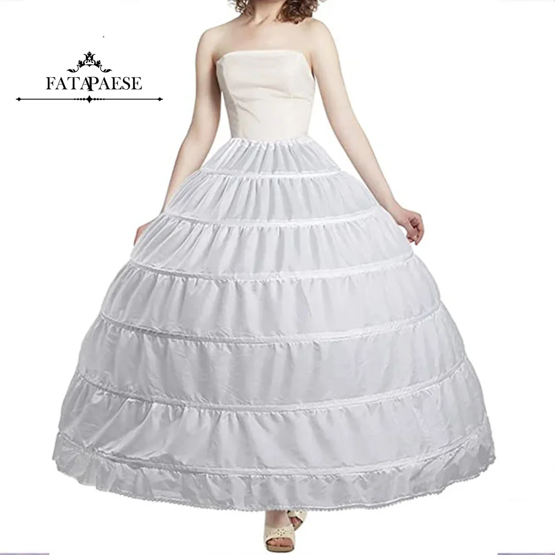 

FATAPAESE Full Shape 6 Hoop Skirt Floor Length Crinoline Underskirt Wedding Dress Petticoat Bridal Dress Gown Slip Petticoats