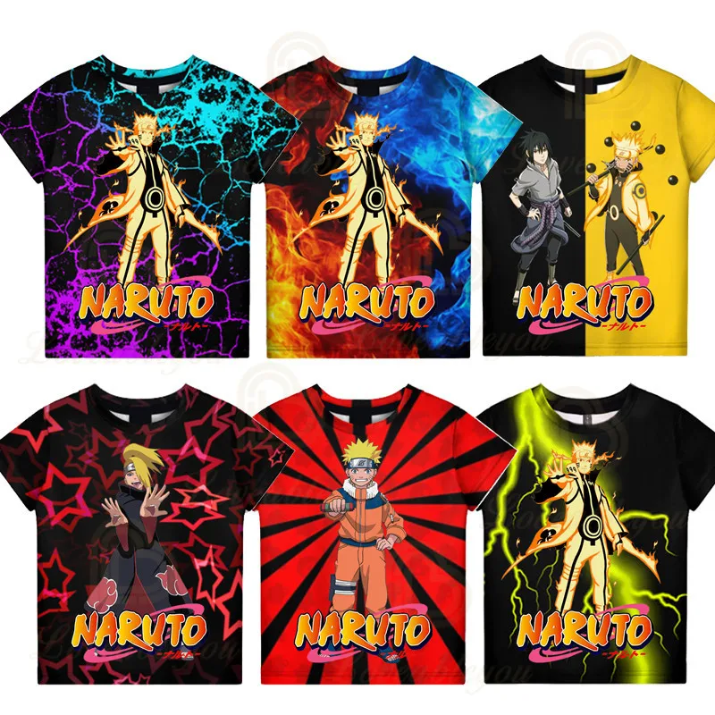 

Naruto T Shirt 3D Printed Girls Streetwear Children Kids Clothes Summer Anime Uchiha Sasuke Boys Short Tshirt O-Neck Tops