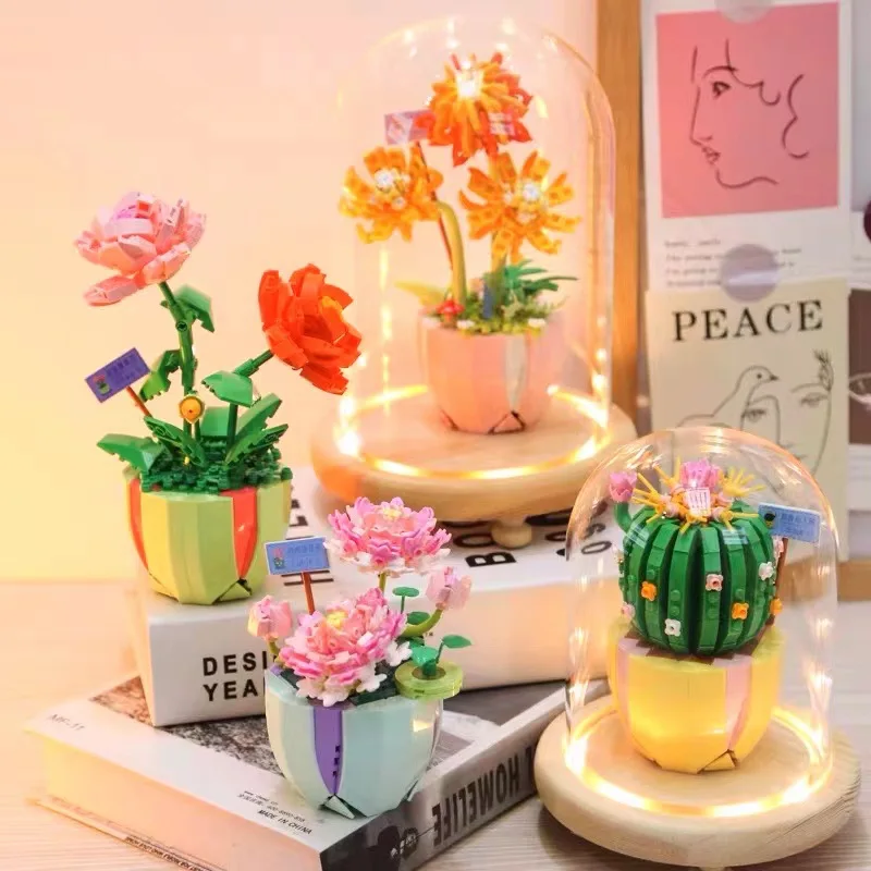 

Суккуленты, искусственный кактус, Подсолнух, строительные блоки, сборка цветов, кирпичи, развивающие игрушки для девочек, подарок на день рождения