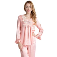 lace silk pajamas women sleepwear satin pyjama set spring autumn pullover lounge set long sleeves home clothes with embroidery