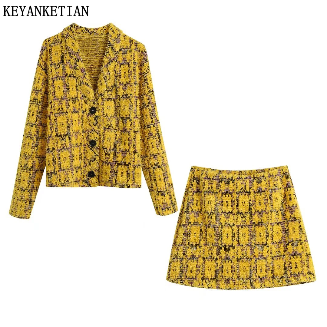

KEYANKETIAN ZA Ladies Fashion Print Jacquard Loose Jacket Vintage Long Sleeve Button Ladies Coat Chic Top