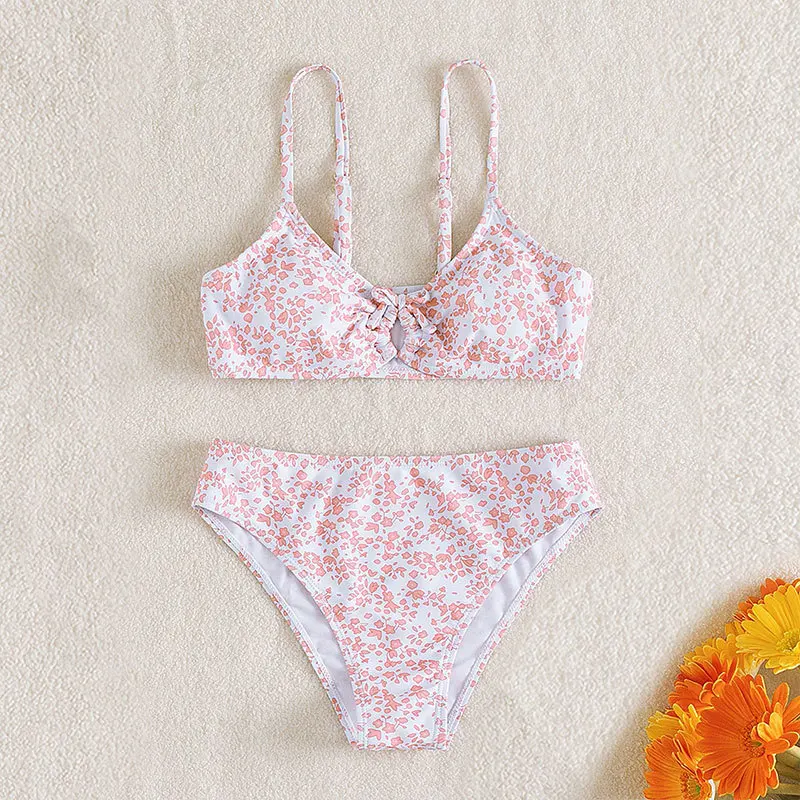 

8-15 Years Kids Girls Swimwear Swimsuit 2023 Children 2-piece Bikinis Set Halter Print Kid Girl Biquini Infantil Bathing Suit