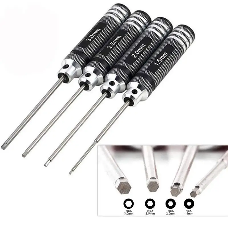 

4 In 1 Screwdriver Hexagon Head 1.5 2.0 2.5 3.0mm HSS Titanium Coated Hex Screw Driver Tools Set Kits For RC FPV Helicopter Car