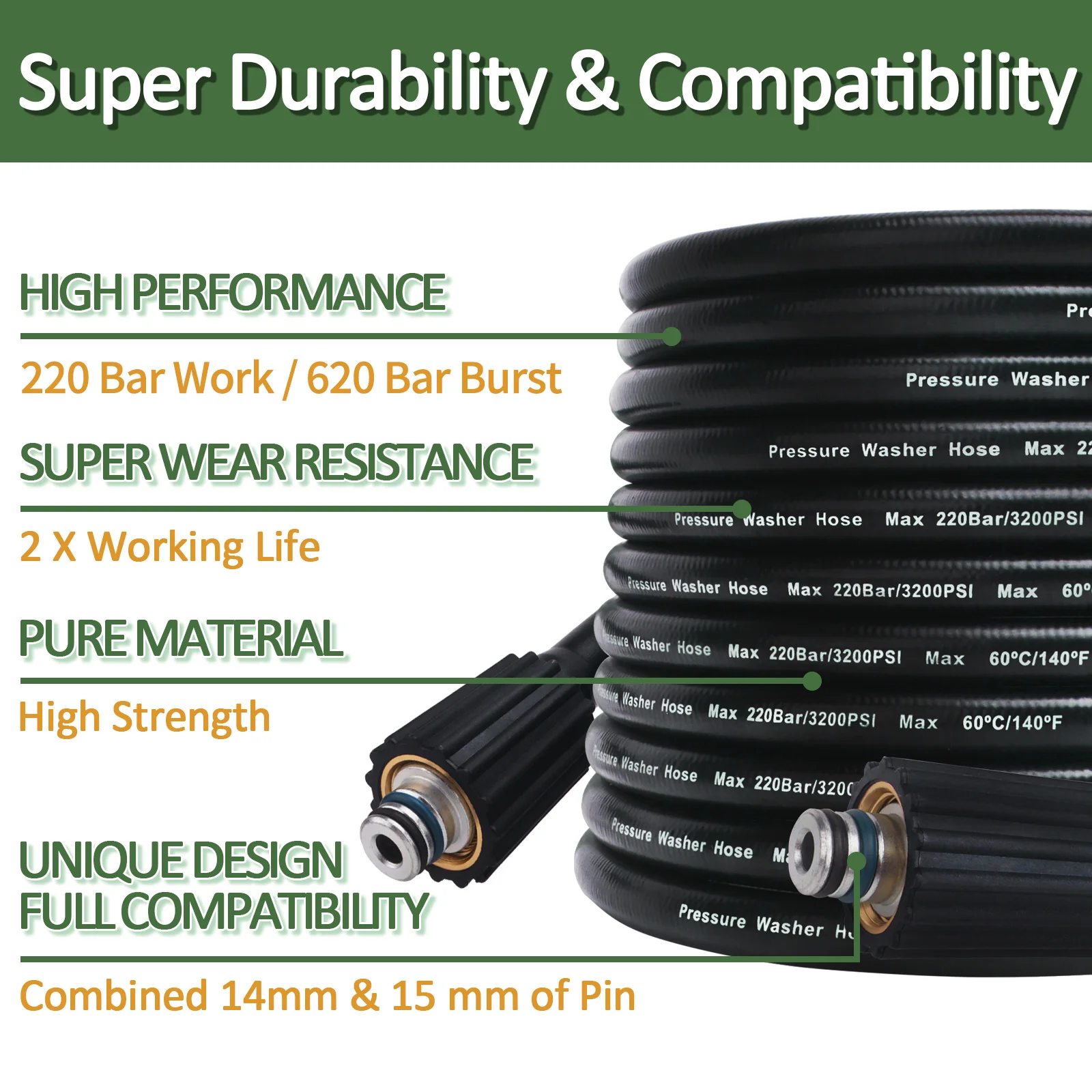 Шланг для мойки высокого давления удлинитель воды Bort HAMMER Huter Bosch Daewoo Sterwins 10 м