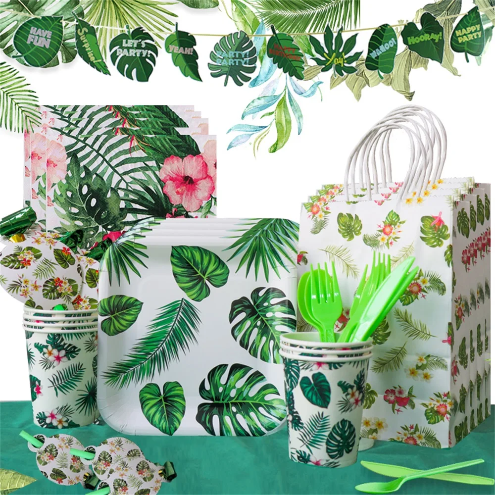 

Hawaii Party Decoration Leaves Disposable Plates Napkins Jungle Tropical Summer Wedding Holiday Vacation Wild Party Tableware