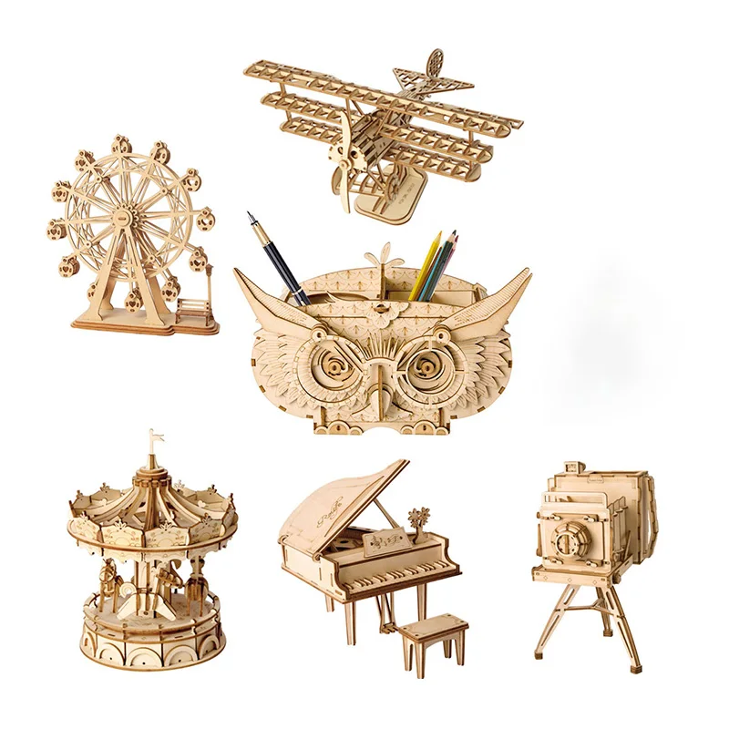 

Деревянная 3D-головоломка в сборе с совами, набор для сборки моделей самолетов, карусели, детские игрушки, подарок на день рождения