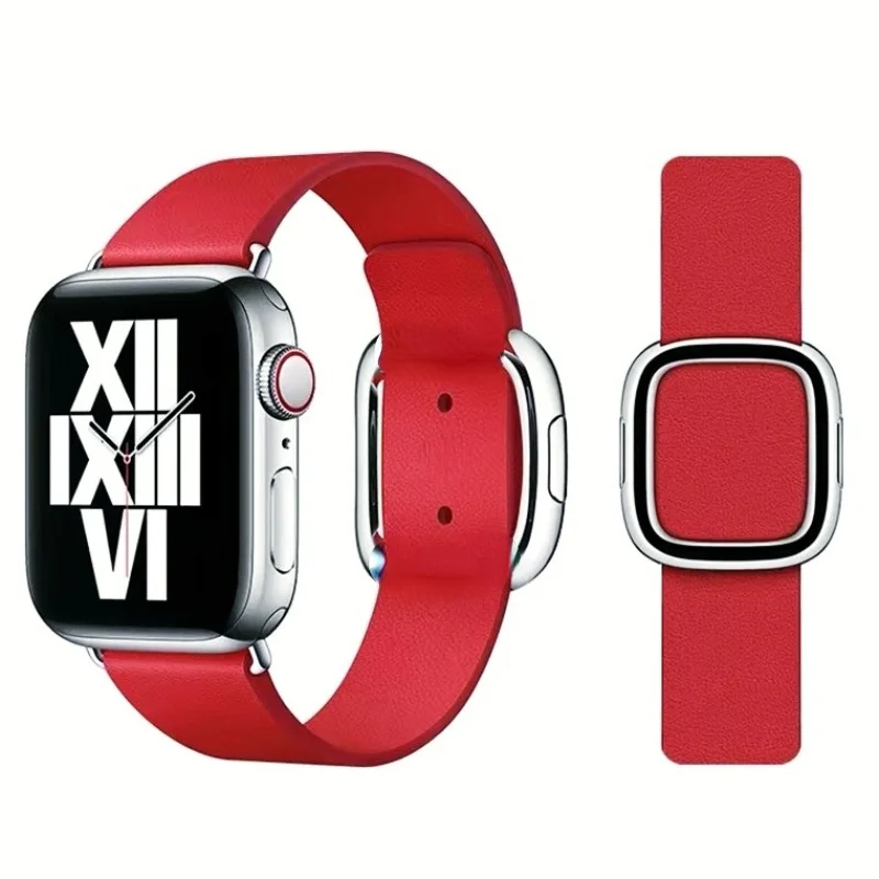 Leather Strap For Apple Watch Series 7 45mm 41mm Modern style buckle bracelet wristband For iWatch 6 5 4 SE 44mm 42mm 40mm 38mm