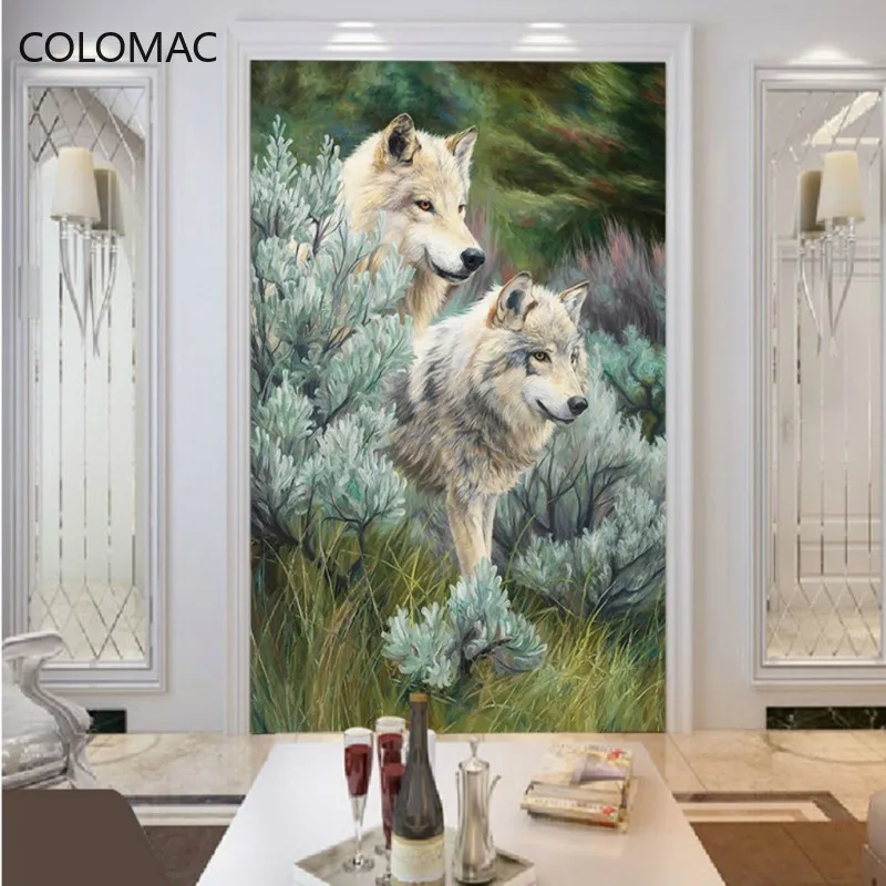 

Colomac Custom 3D Wolf Photo Jungle Oil Painting Wallpaper Dining Room Living Room Entrance Mural Dropshipping
