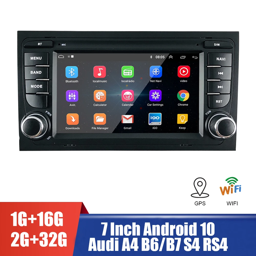 

7-дюймовый громкой связи Аудио Видео Android 10 2 Din MP5 плеер для Audi A4 B6/B7 S4 RS4 GPS Bluetooth WiFi автомобильное радио