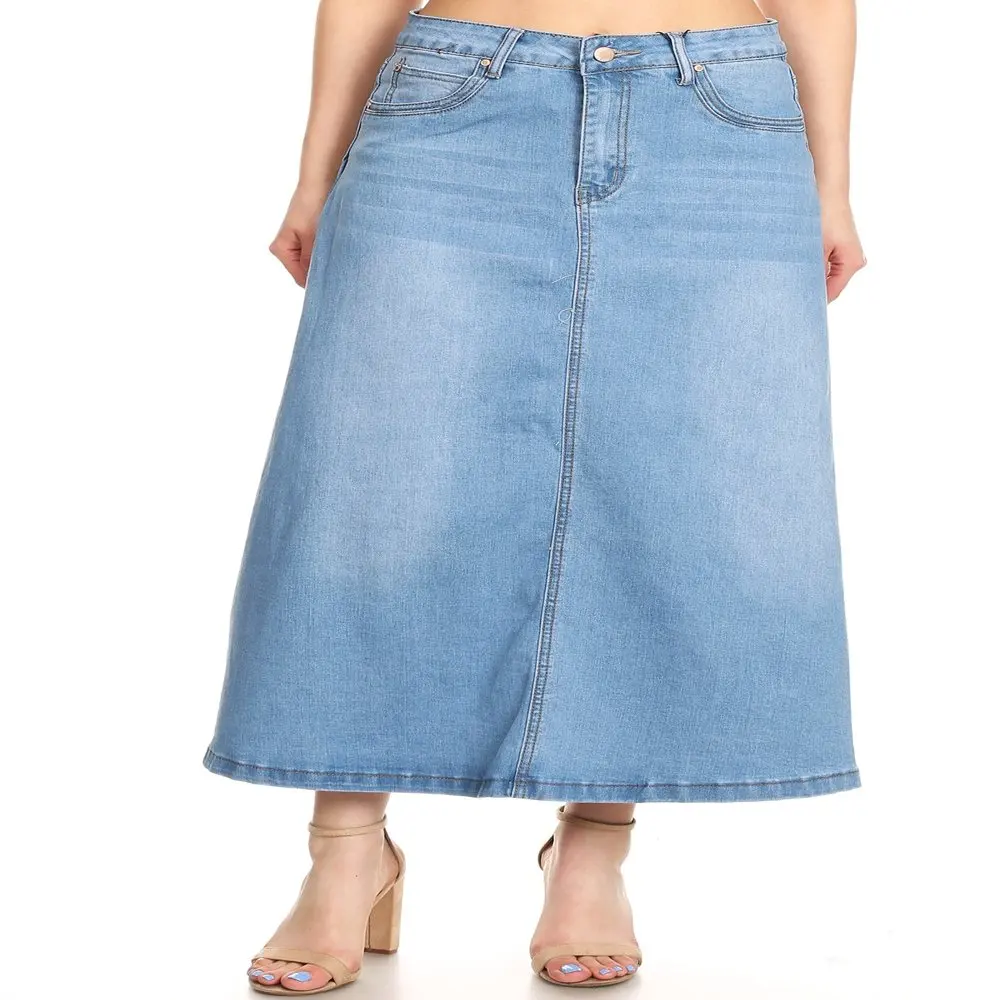 

Women’s Plus/Junior size Mid Rise A-Line Long Jeans Maxi Denim Skirt