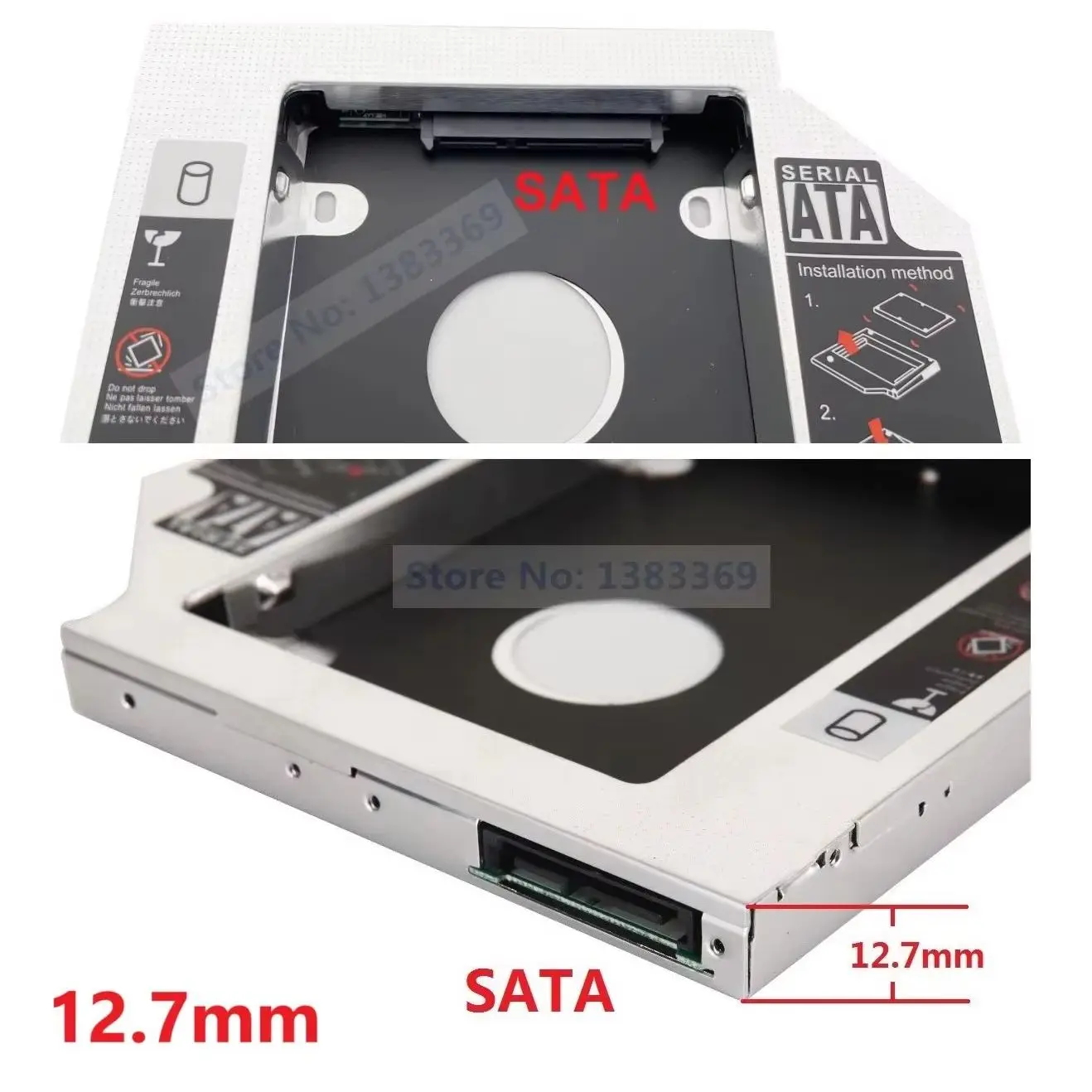 Фото Второй 2.5-дюймовый отсек для жесткого диска HDD/SSD, рамка-адаптер 12.7 мм или 9.5 мм для замены DVD/ODD SATA-привода в ноутбуке №1