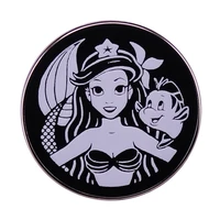 cartoon art ariel mermaid coffee logo enamel pin wrap clothing lapel brooch exquisite badge fashion jewelry friend gifts