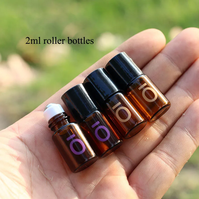 30/50pcs 2ml Glass Amber Bottle Mini Glass Roller Bottle With Stainless Steel Balls Empty Essential oil Roll on Bottle Vials