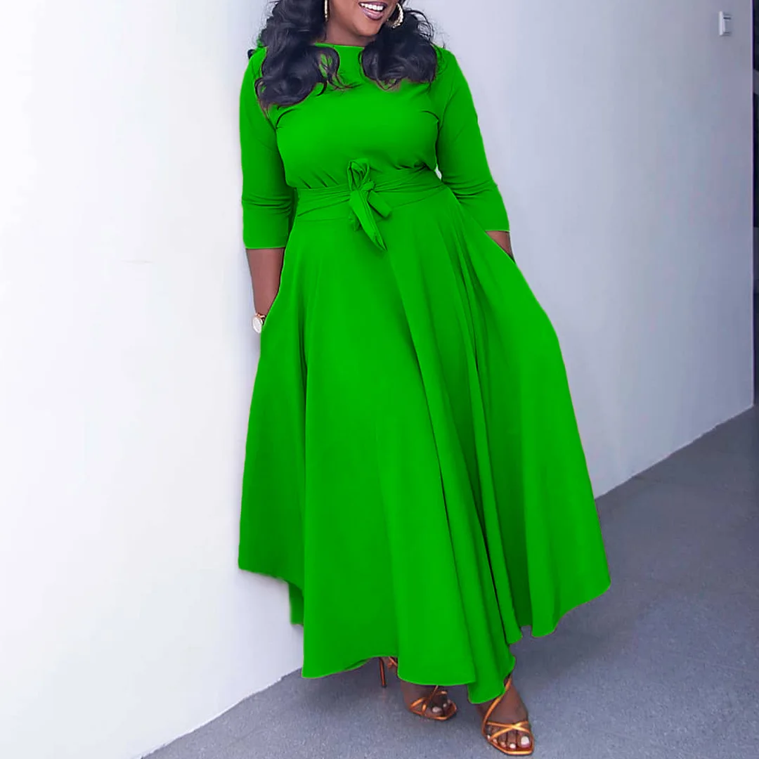 Plus Size Elegant Dress Trendy Solid Casual Cloth With Belt Lady Luxury Long Robe 2023 Summer Evening Party New In Dress