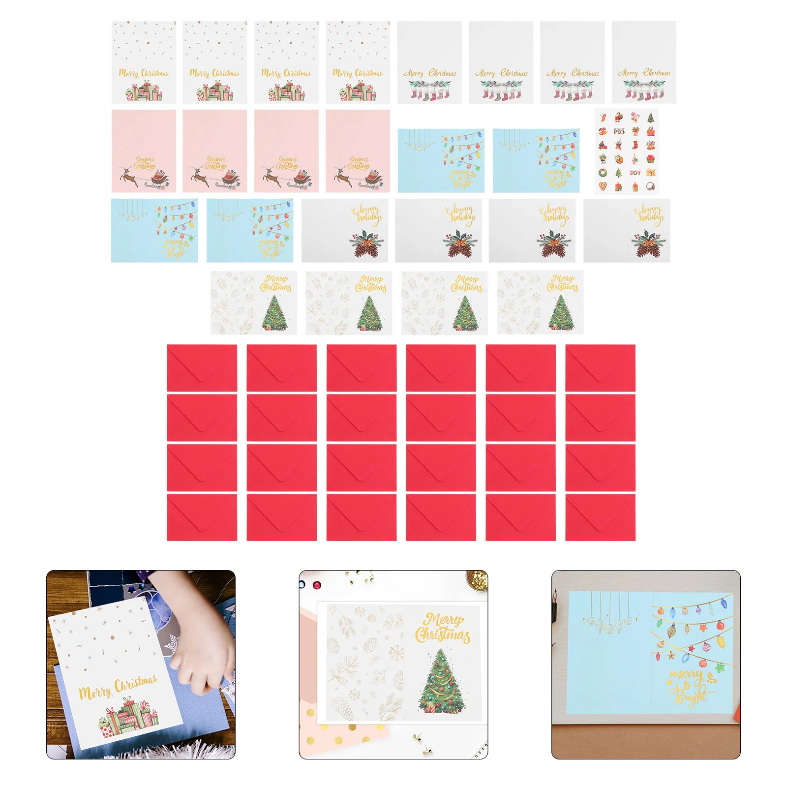 

49 Pcs Xmas Greeting Cards Party Supplies Paper Gift Envelopes Written Decorative Stickers Festival Blessing Christmas