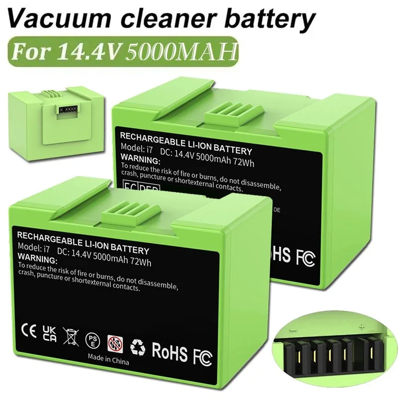 Фото Аккумулятор 14.4V 5Ah для iRobot Roomba i7, серий e и i (i8, i6, i4, i4+, i3, J7, 7150, 7550, e5, e6, e5150, e5152, e6198) для пылесосов №1